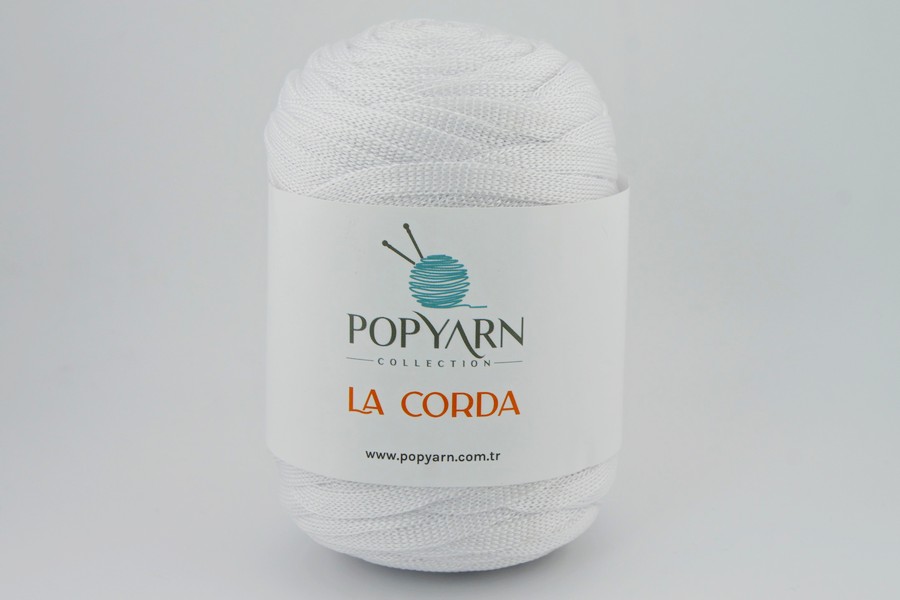 Пряжа POPYARN La Corda шнур поліестер 100% білий 100м(250гр)