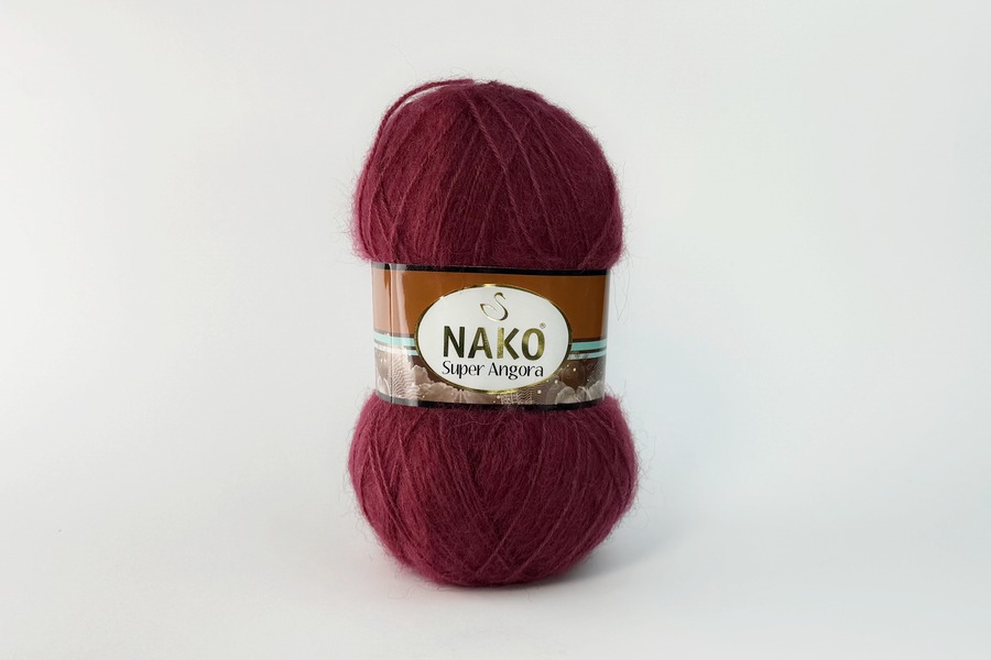 Пряжа NAKO Super Angora вовна 15%, мохер 10%, акрил 75% малиновий темний 395м(100гр) 00456