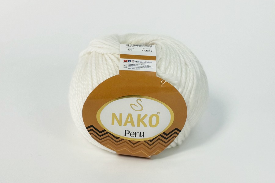 Пряжа NAKO Peru вовна 25%, альпака 25%, акрил 50% білий 130м(100гр) 00208