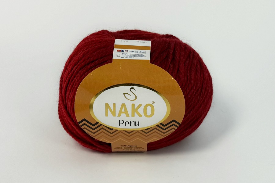 Пряжа NAKO Peru вовна 25%, альпака 25%, акрил 50% червоний 130м(100гр) 01175