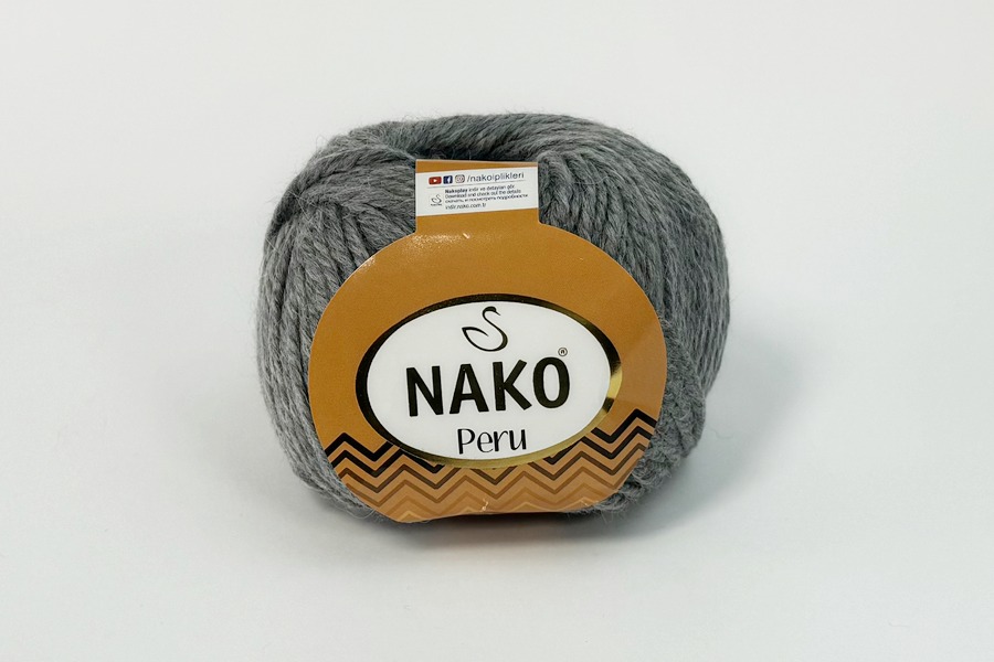 Пряжа NAKO Peru вовна 25%, альпака 25%, акрил 50% сірий 130м(100гр) 00194