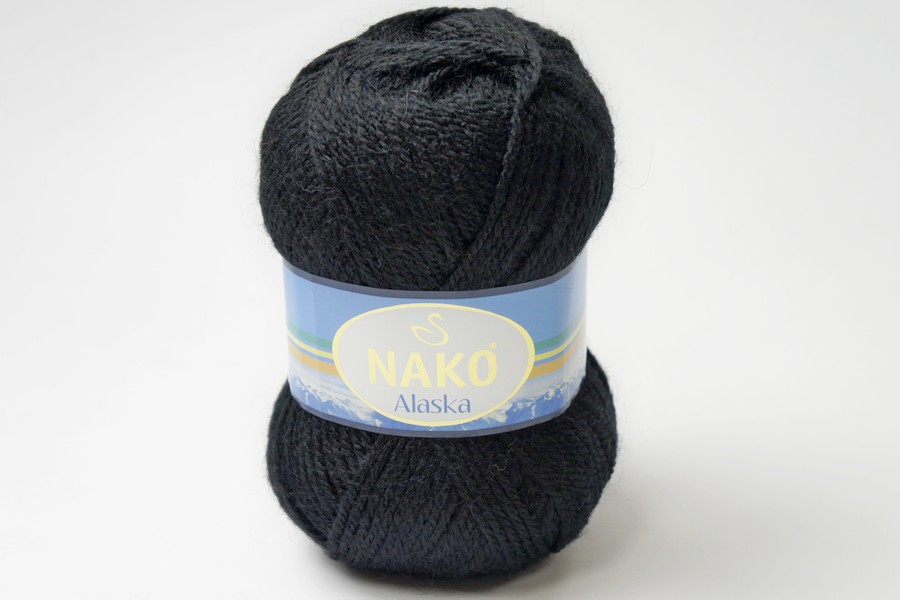 Пряжа NAKO Alaska вовна 15%, мохер 5%, акрил 80% чорний 200м(100гр) 00217