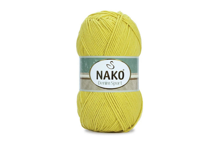 Пряжа NAKO Denim sport бавовна 60%, акрил 40% жовтий лимонний 265м(100гр) 10633