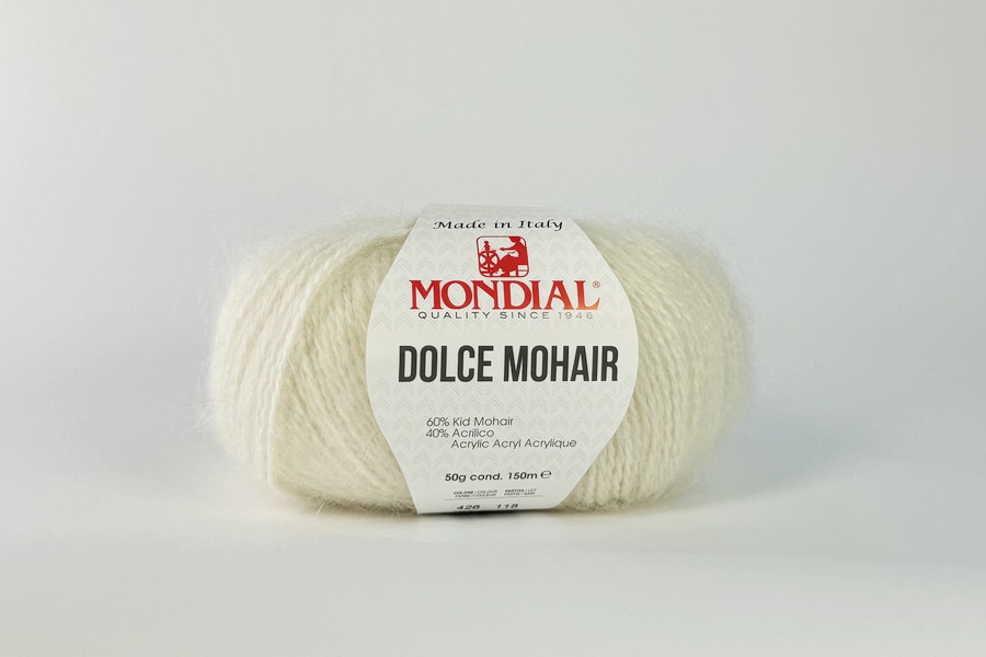 Пряжа Mondial Dolche Mohair кід мохер 60%, акрил 40% молочний яскравий 150м(50гр)