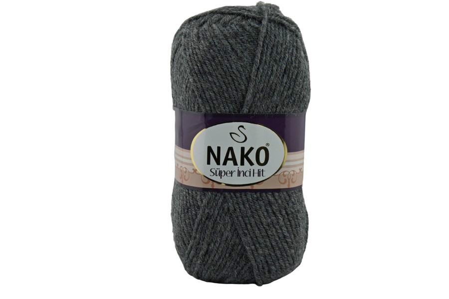 Пряжа NAKO Super inci hit вовна 25%, акрил 75% сірий темний 180м(100гр)