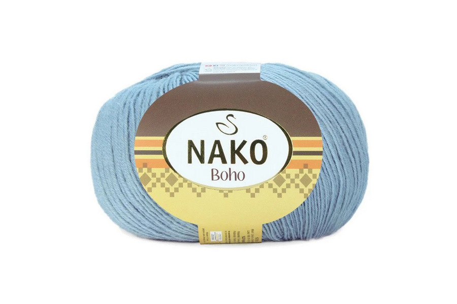 Пряжа NAKO Boho вовна 75%, акрил 25% блакитний сірий 400м(100гр) 12408