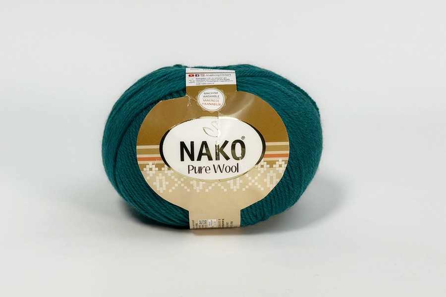 Пряжа NAKO Pure wool вовна 100% бірюзовий темний 220м(100гр) 10327