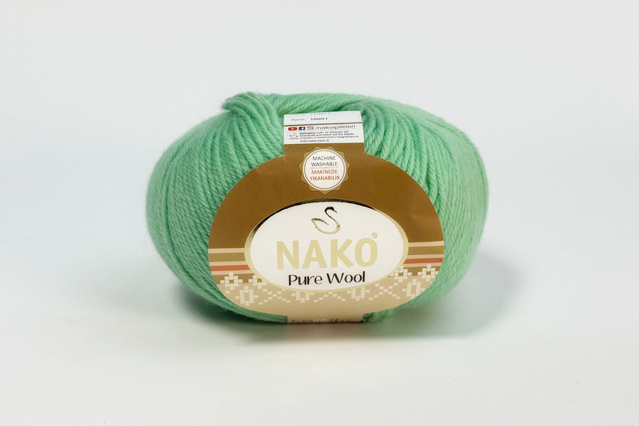 Пряжа NAKO Pure wool вовна 100% м'ятний темний 220м(100гр) 10001