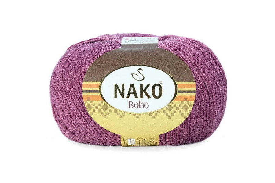 Пряжа NAKO Boho вовна 75%, акрил 25% фрезовий сливовий 400м(100гр) 00569