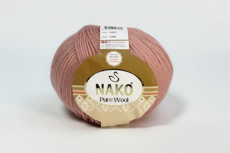 Пряжа NAKO Pure wool вовна 100% рожевий кораловий 220м(100гр) 11948