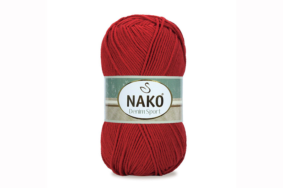 Пряжа NAKO Denim sport бавовна 60%, акрил 40% червоний темний 265м(100гр) 01175