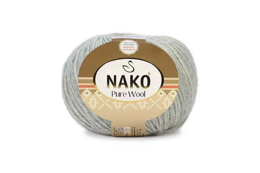 Пряжа NAKO Pure wool вовна 100% сірий світлий 220м(100гр) 080739-00195