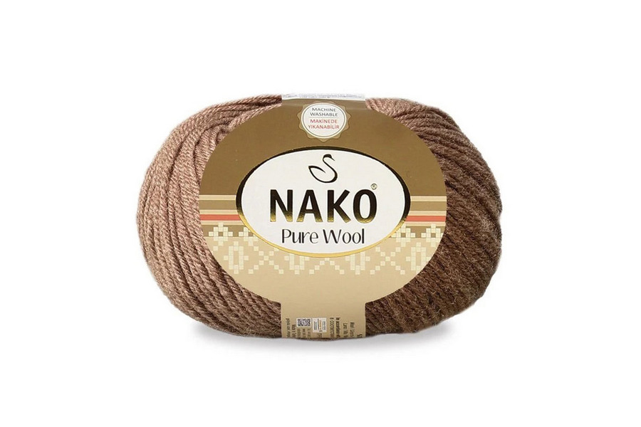 Пряжа NAKO Pure wool вовна 100% коричневий світлий 220м(100гр) 03671