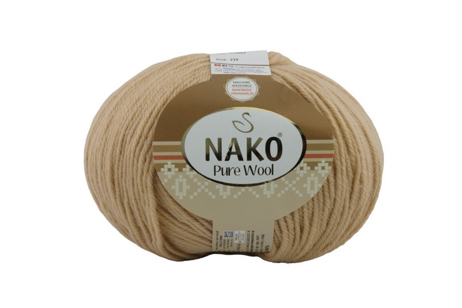 Пряжа NAKO Pure wool вовна 100% бежевий золотистий 220м(100гр) 00219