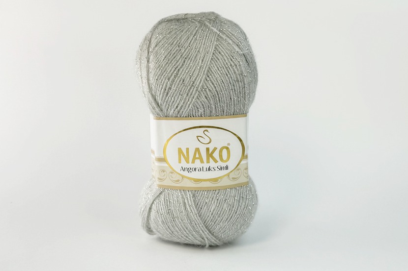 Пряжа NAKO Angora Luks Simli вовна 15%, мохер 5%, акрил 75%, металік 5% сірий світлий 550м(100гр)