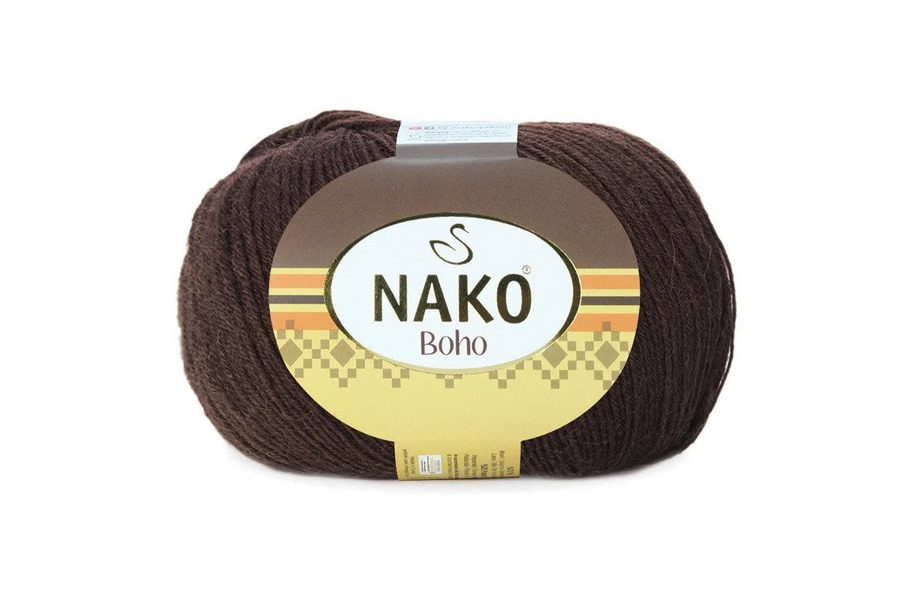 Пряжа NAKO Boho вовна 75%, акрил 25% шоколадний 400м(100гр) 12536