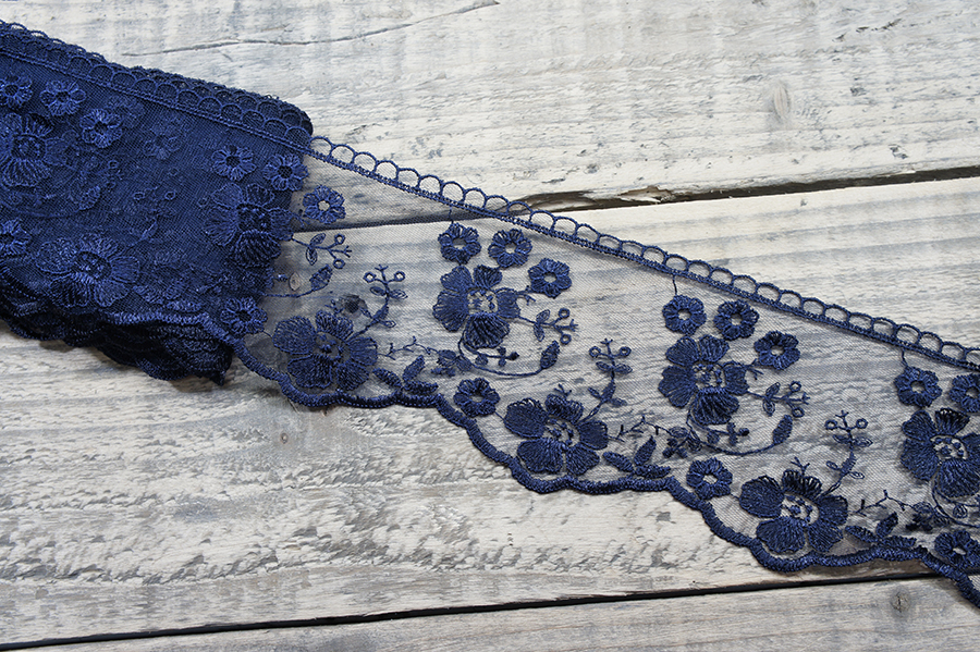 Мереживо органза 100 мм Mertbutton синій темний