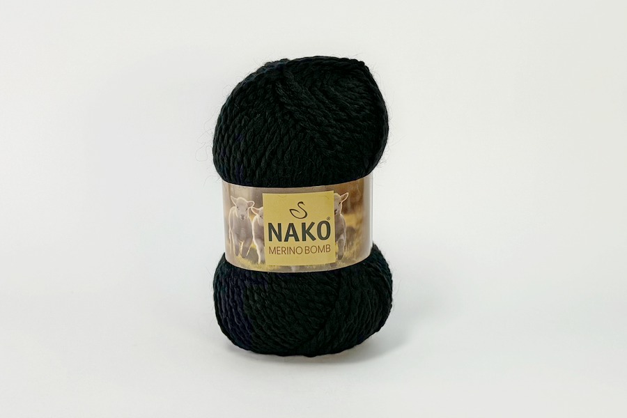 Пряжа NAKO Merino Bomb вовна 15%, мохер 25%, акрил 60% чорний 120м(100гр) 00217