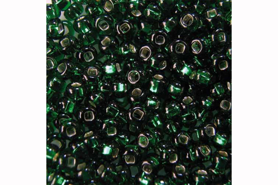 Бісер Preciosa 57060 №10 прозорий срібляста серединка зелений темний 2,3 мм