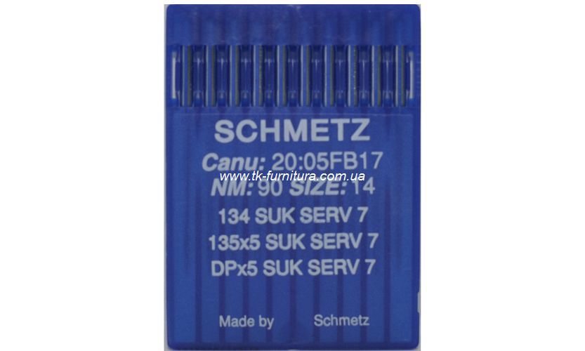 Голки універсальні № 90 -SUK SCHMETZ з товстою колбою, сферичне тупе вістря №90 DPx5