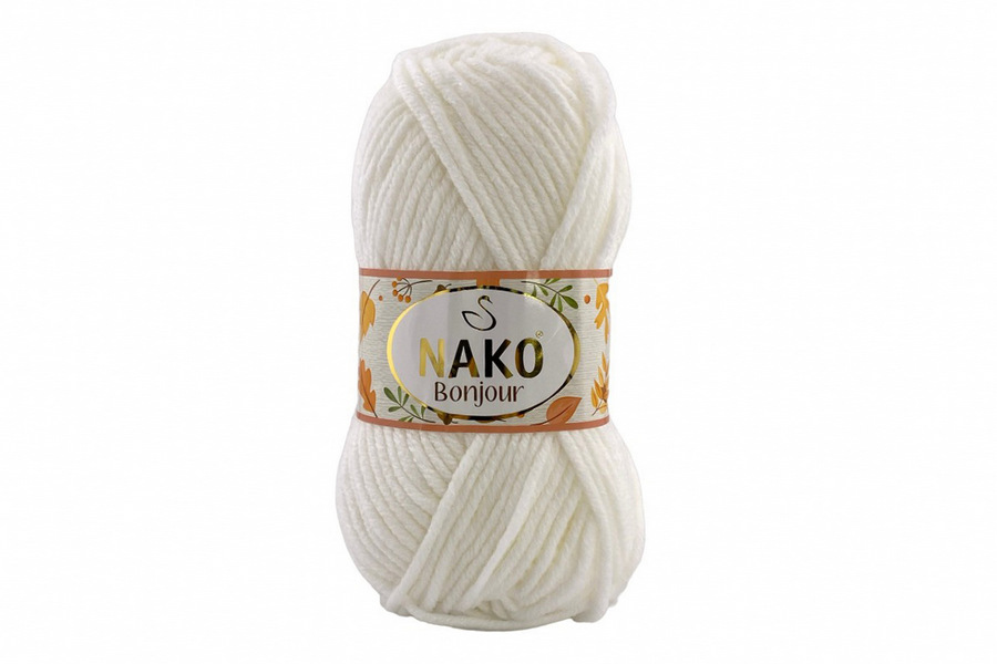 Пряжа NAKO Naco bonjour акрил 80%, поліамід 20% білий 110м(100гр) 00208