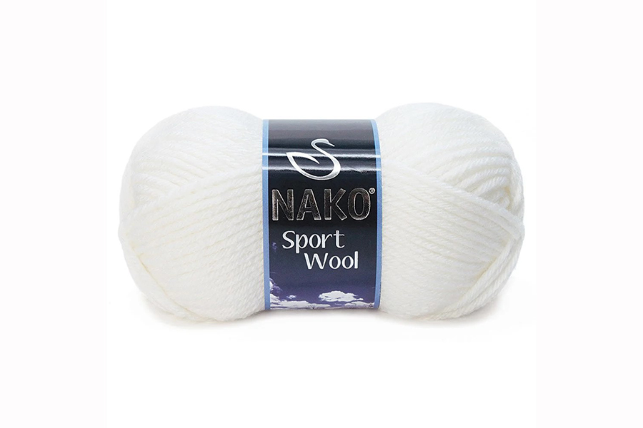 Пряжа NAKO Sport wool вовна 25%, акрил 75% білий 120м(100гр) 00208