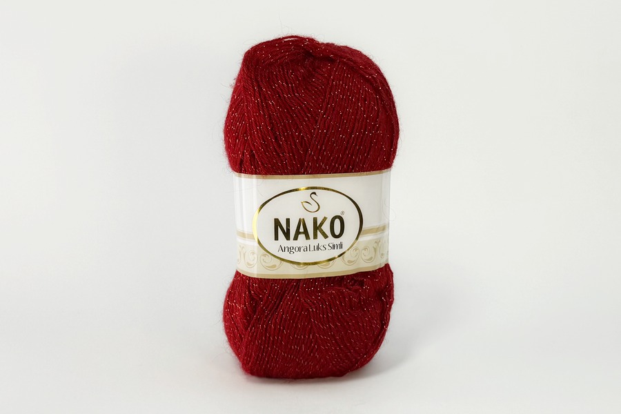 Пряжа NAKO Angora Luks Simli вовна 15%, мохер 5%, акрил 75%, металік 5% червоний яскравий 550м(100гр) 01175