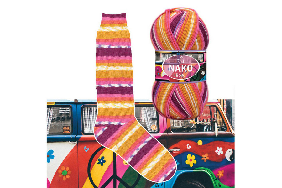 Пряжа NAKO Boho Desen вовна 75%, акрил 25% різнокольоровий 400м(100гр) 223083-82259