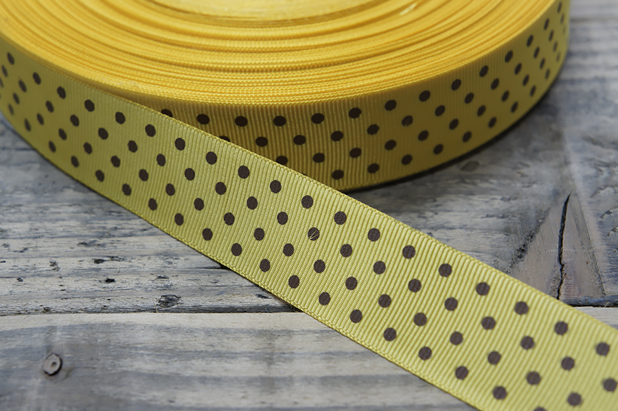 Тасьма 30 мм горошок жовтий