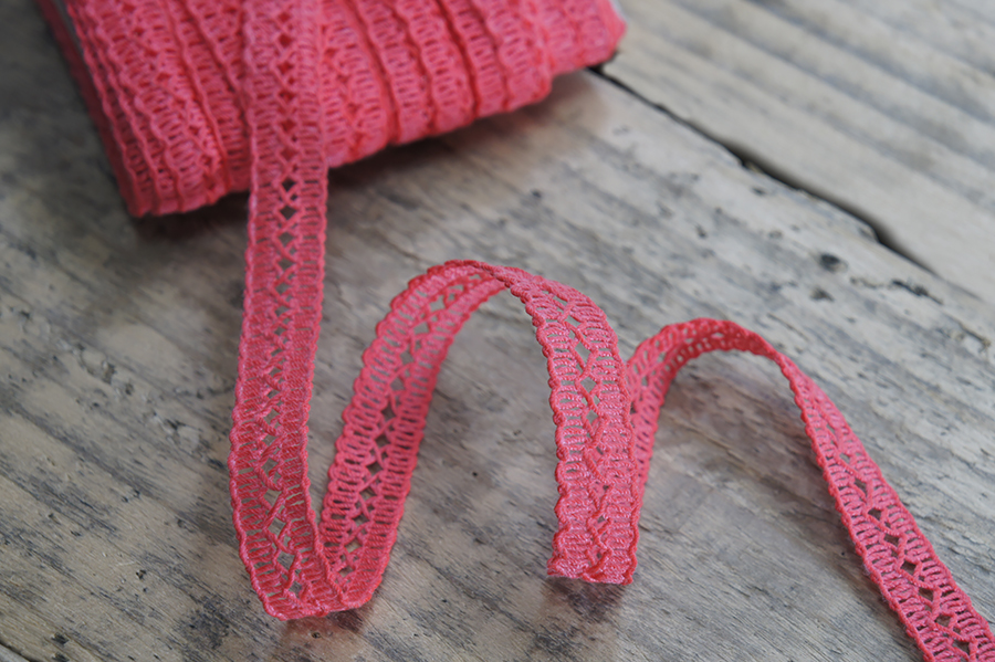 Мереживо бавовна 13 мм Лента кораловий