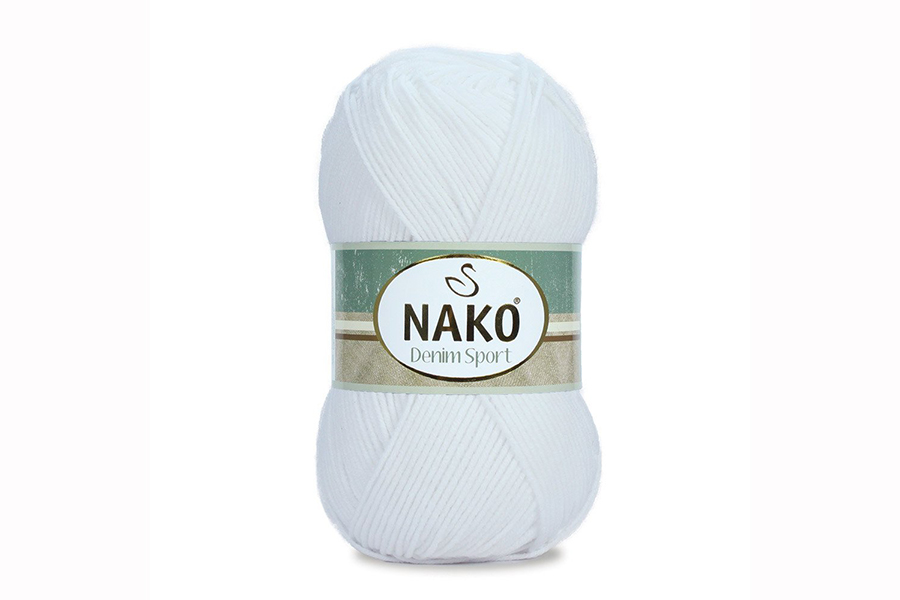 Пряжа NAKO Denim sport бавовна 60%, акрил 40% білий 265м(100гр) 00208