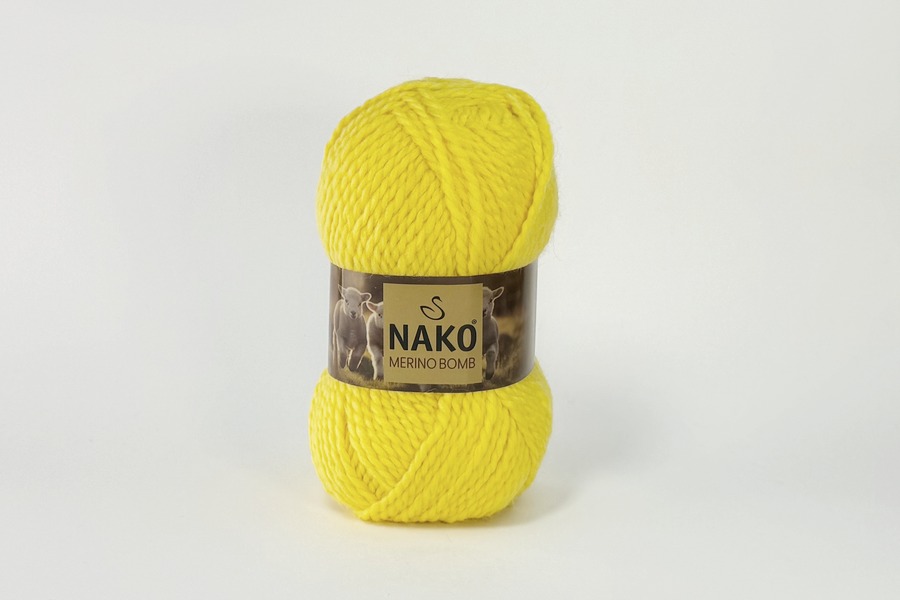 Пряжа NAKO Merino Bomb вовна 15%, мохер 25%, акрил 60% жовтий лимонний 120м(100гр) 00145