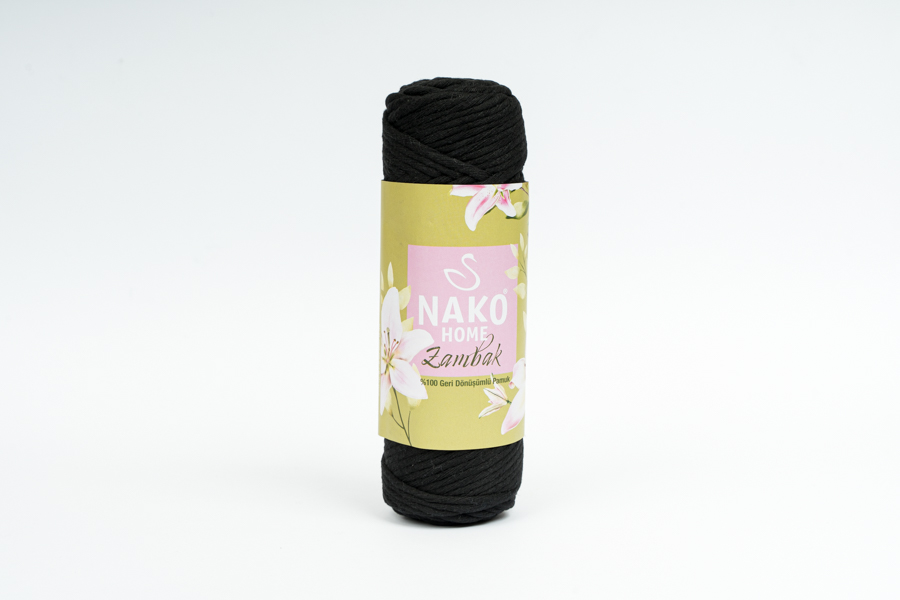 Пряжа NAKO Zambak шнур бавовна перероблена 100% чорний 87,5м(250гр) 97487