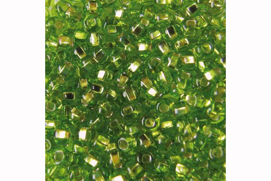 Бісер Preciosa 57220 №10 прозорий срібляста серединка зелений яскравий 2,3 мм