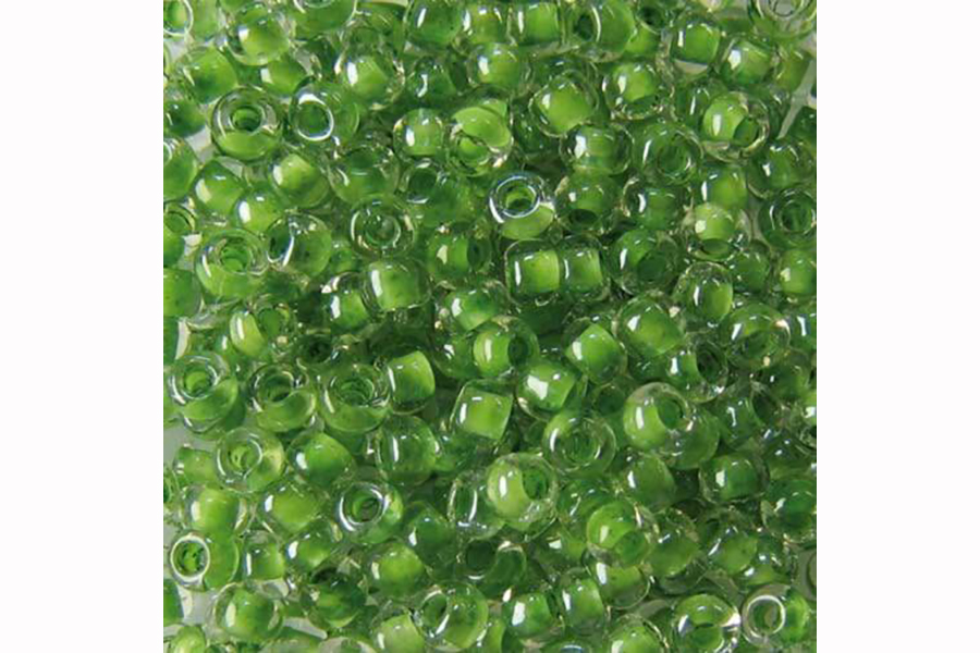 Бісер Preciosa 38657 №10 прозорий фарбована серединка зелений яскравий 2,3 мм