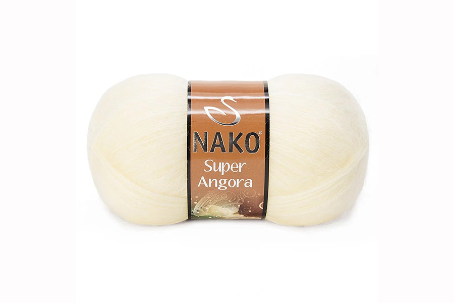 Пряжа NAKO Super Angora вовна 15%, мохер 10%, акрил 75% молочний кремовий 395м(100гр) 00256