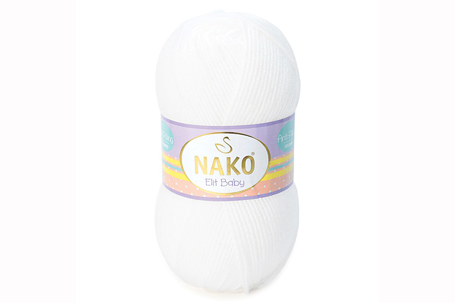Пряжа NAKO Elit Baby акрил 100% білий 250м(100гр) 0008