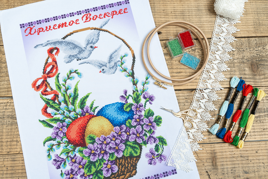 Рушник великодній з нанесеним малюнком (бісер) 55x40 см