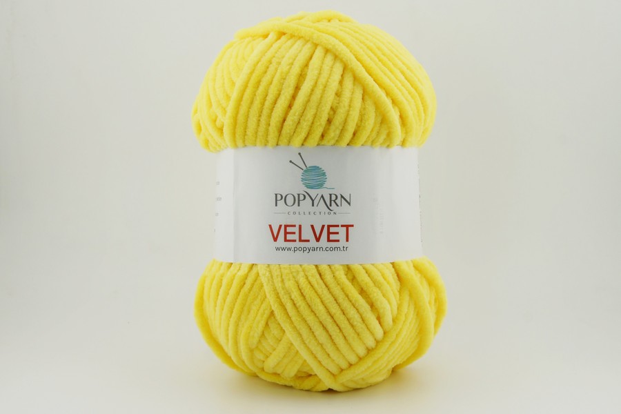 Пряжа POPYARN Velvet мікрополіестер 100% жовтий лимонний 120м(100гр)