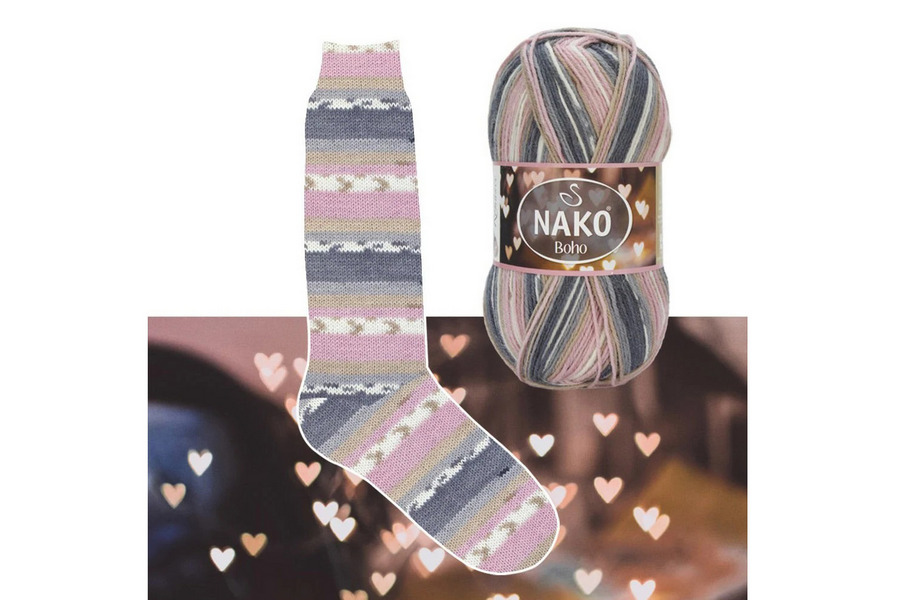 Пряжа NAKO Boho Desen вовна 75%, акрил 25% різнокольоровий 400м(100гр) 223061-82265
