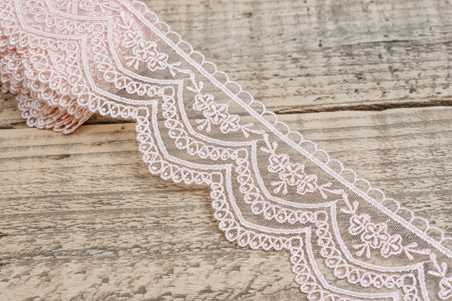 Мереживо органза 70 мм рожевий кремовий