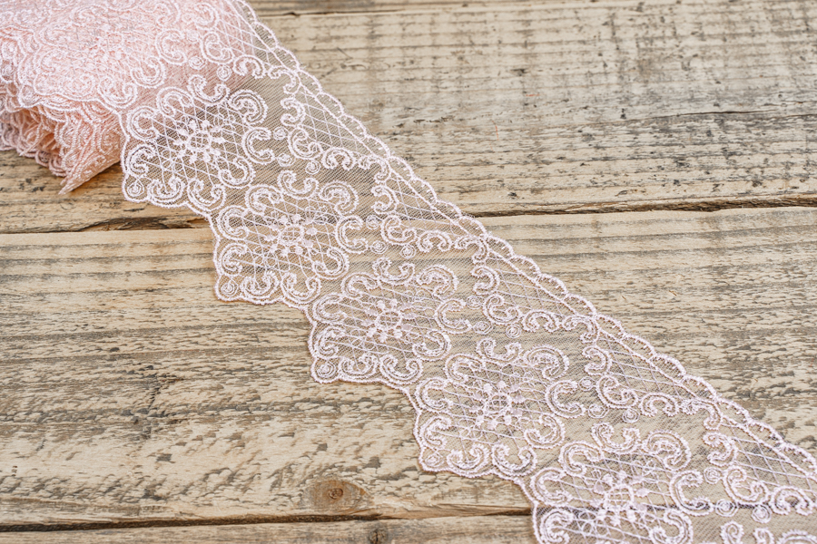 Мереживо органза 90 мм рожевий кремовий